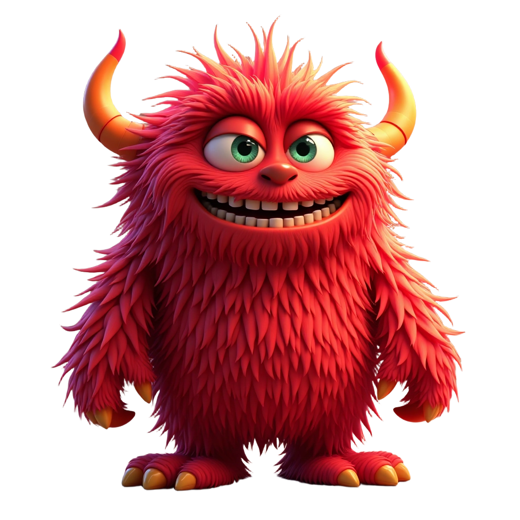 Fluffy Red Monster with Horns